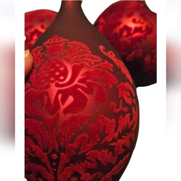 Hand Crafted Christmas Ornaments 4pc Set Red velvet upcycled ribbon Mod Podge - Picture 12 of 17